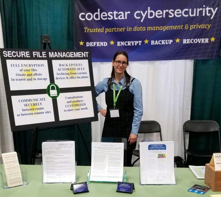 Consultant in cyber-security booth at conference